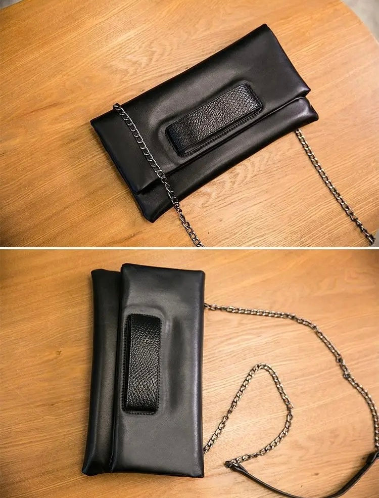 Real Leather Clutch Bag, Crossbody Leather Bag, Black Clutch Bag