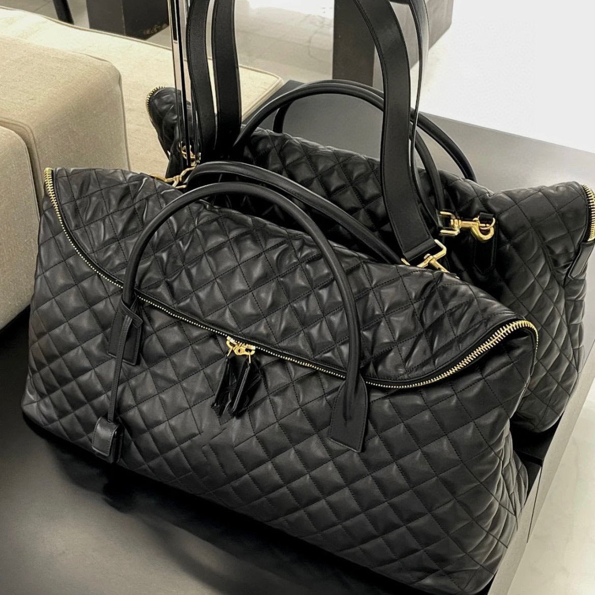 Oversized Leather Bag, Quilted Shoulder Bag