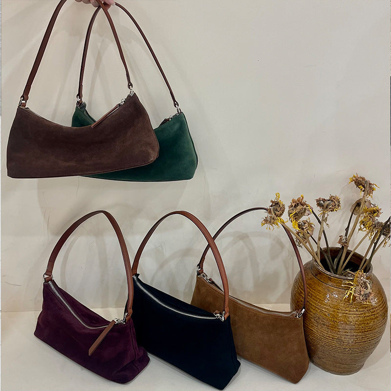 Suede Baguette Genuine Leather Shoulder Bag