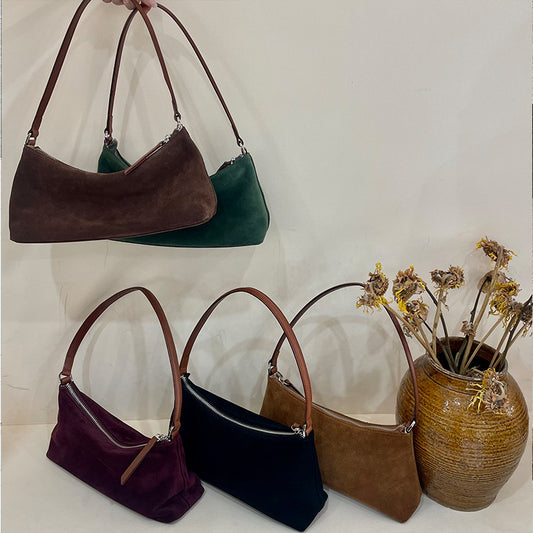 Suede Baguette Genuine Leather Shoulder Bag