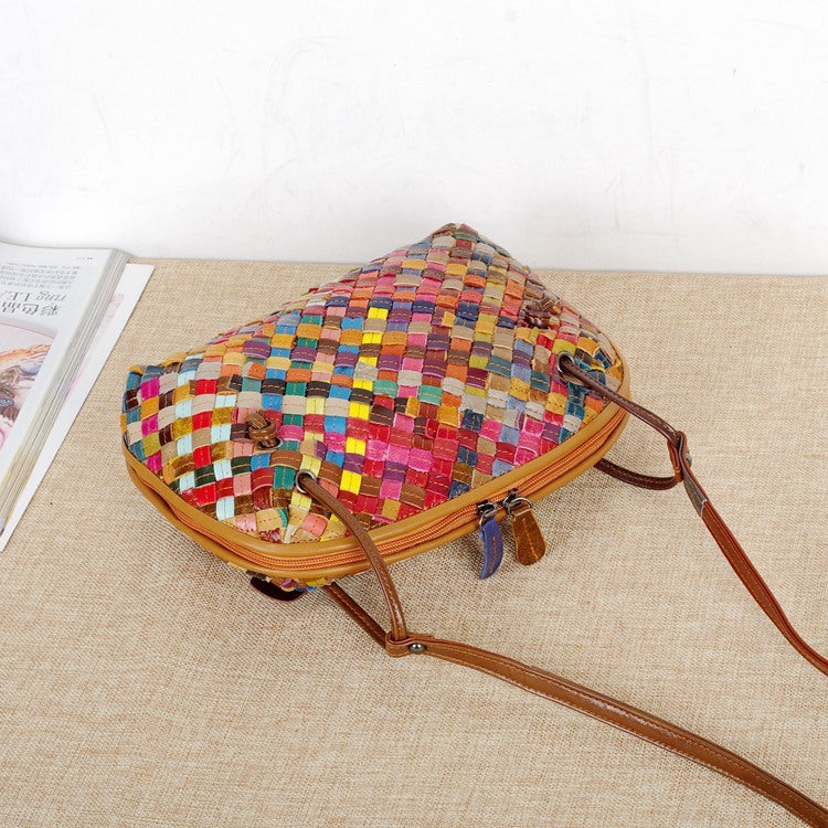 Genuine Leather Woven bag with colorful stripes