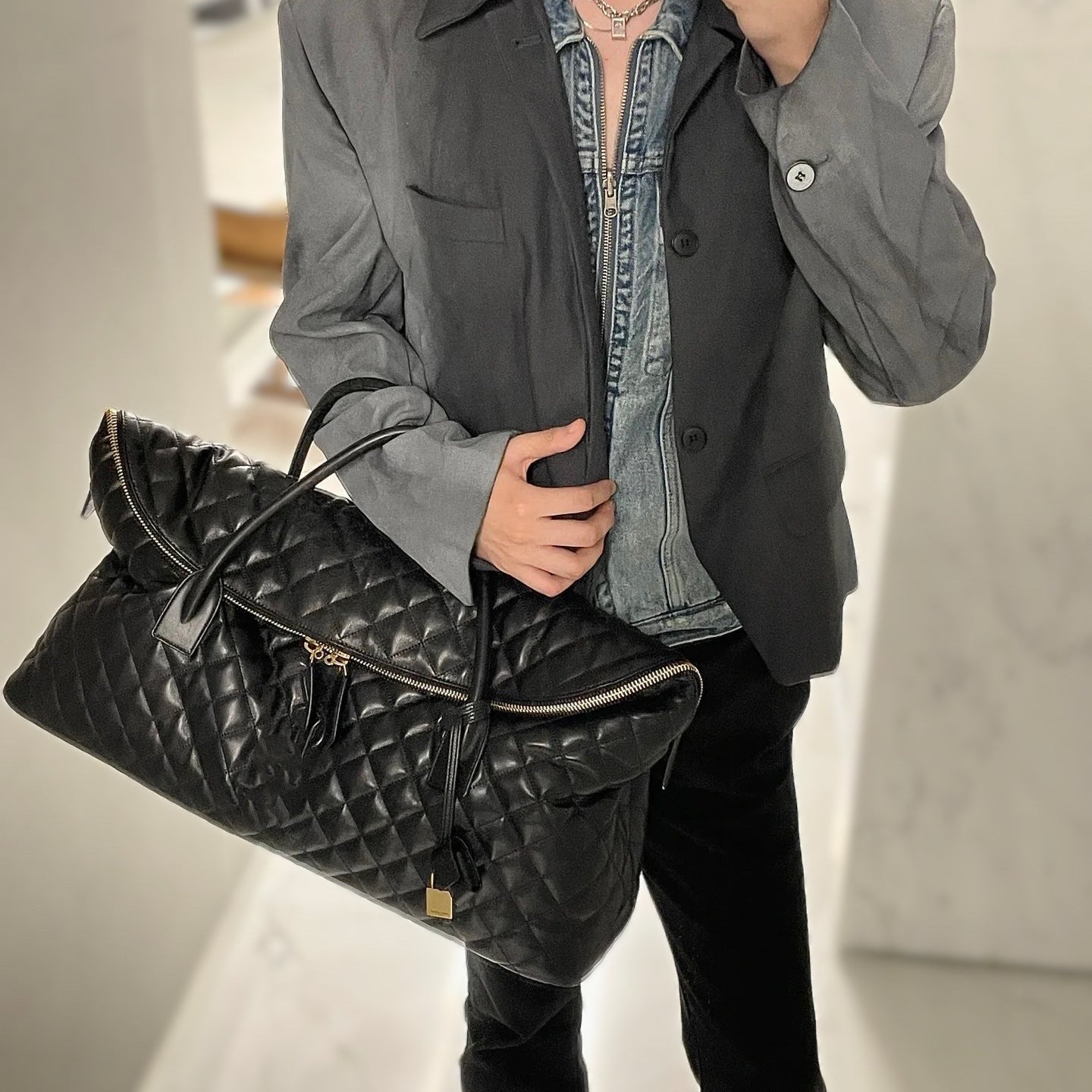 Oversized Leather Bag, Quilted Shoulder Bag