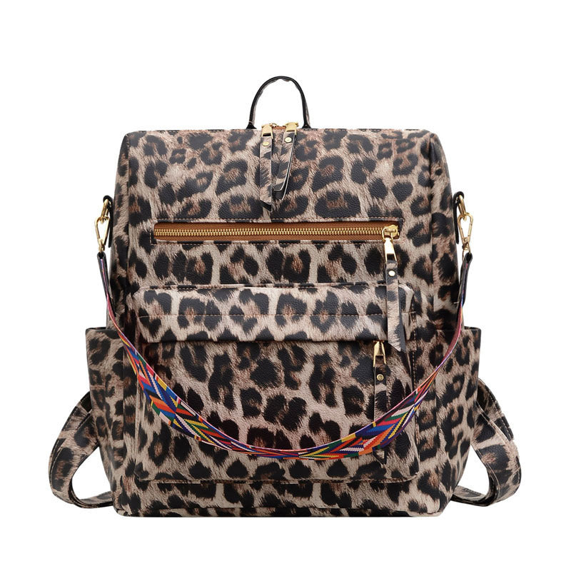 Retro Large Capacity Leopard Print Backpack