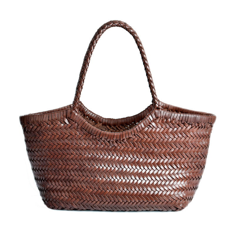 Woven Bag Leather Leisure Vegetable Basket Bag