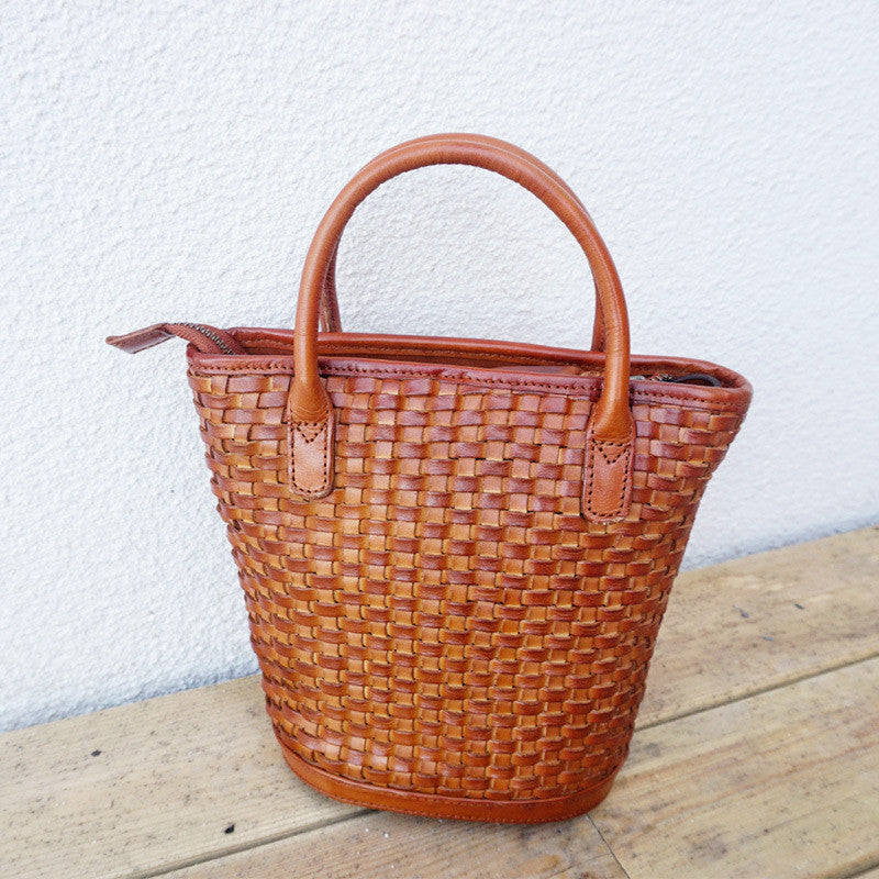 Woven Bucket Shoulder Messenger Bag