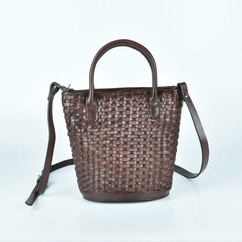 Woven Bucket Shoulder Messenger Bag