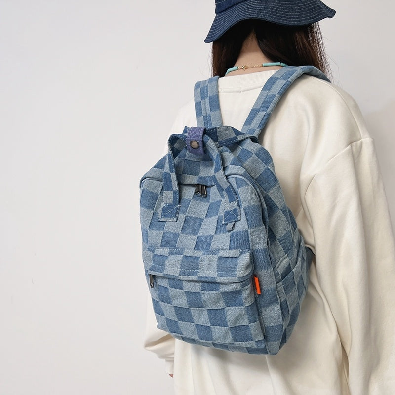 Women's Canvas Denim Plaid Backpack