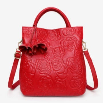 Genuine Leather Rose Embossed Leather Bag