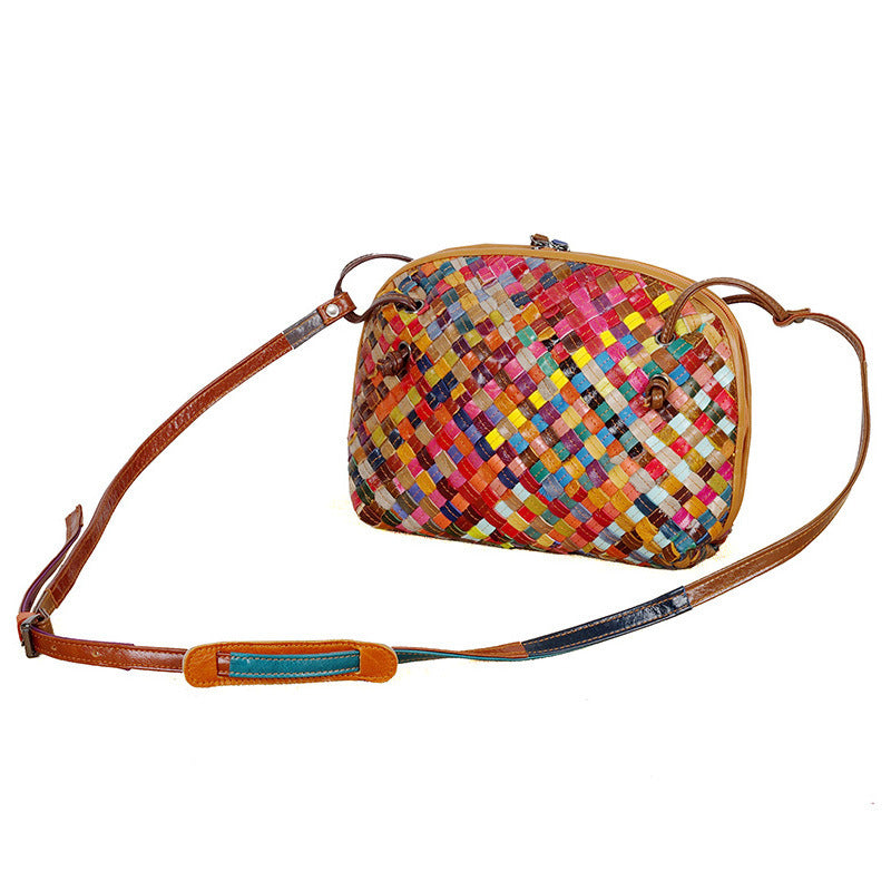 Genuine Leather Woven bag with colorful stripes