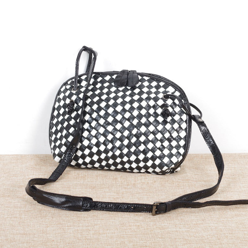 Genuine Leather Woven bag with colorful stripes