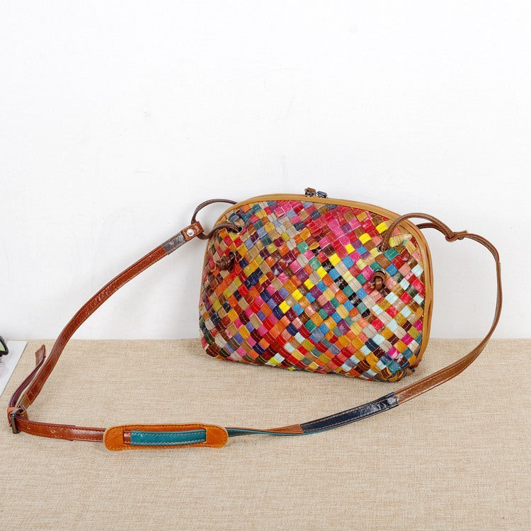 Genuine Leather Woven bag with colorful stripes