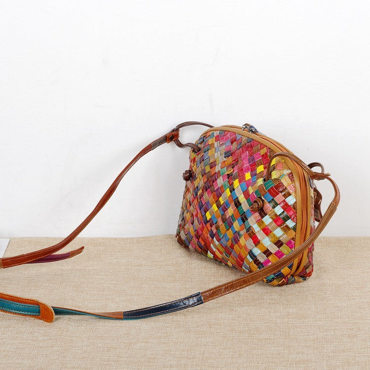 Genuine Leather Woven bag with colorful stripes