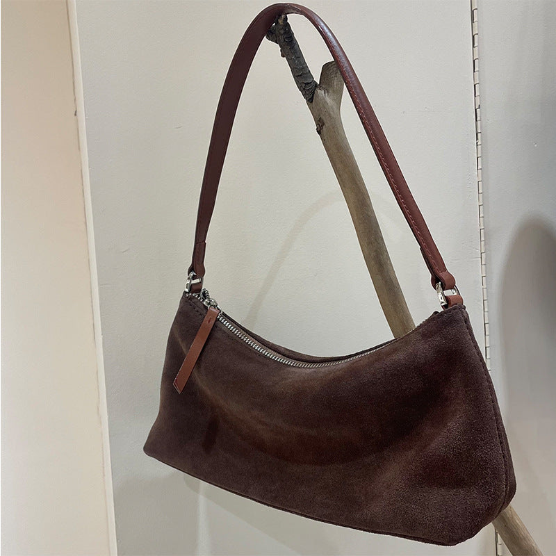 Suede Baguette Genuine Leather Shoulder Bag