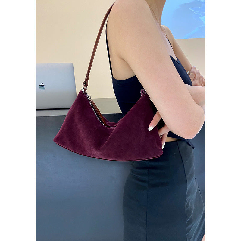 Suede Baguette Genuine Leather Shoulder Bag