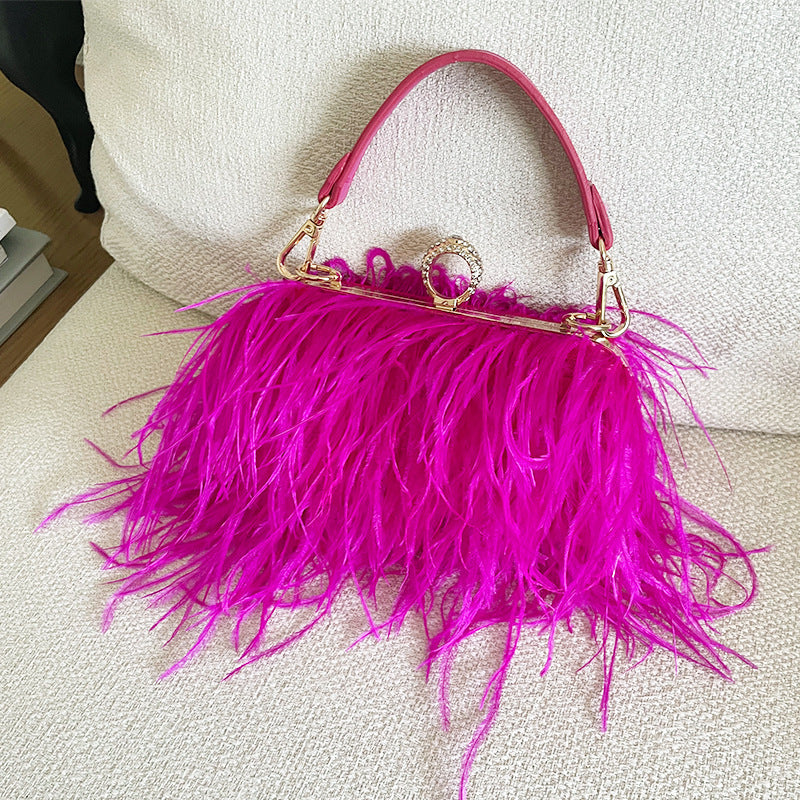 Ostrich Feather Bag, Evening Clutch Crossbody Bag