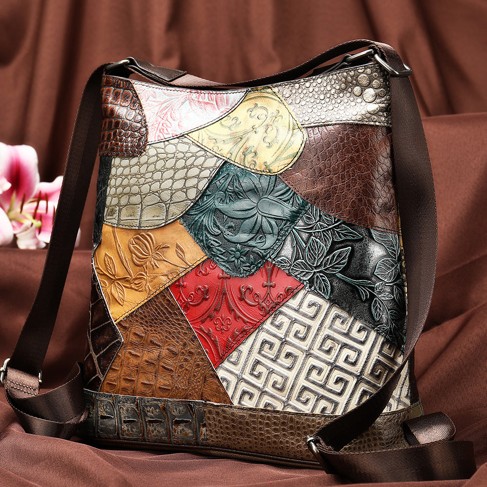 Genuine Leather Patchwork Women’s Shoulder Crossbody Bag