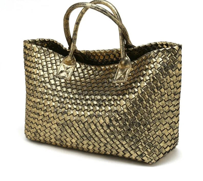 Oversized Woven Bag, Vegan Leather Bag, Top handle bag, Gift For Her