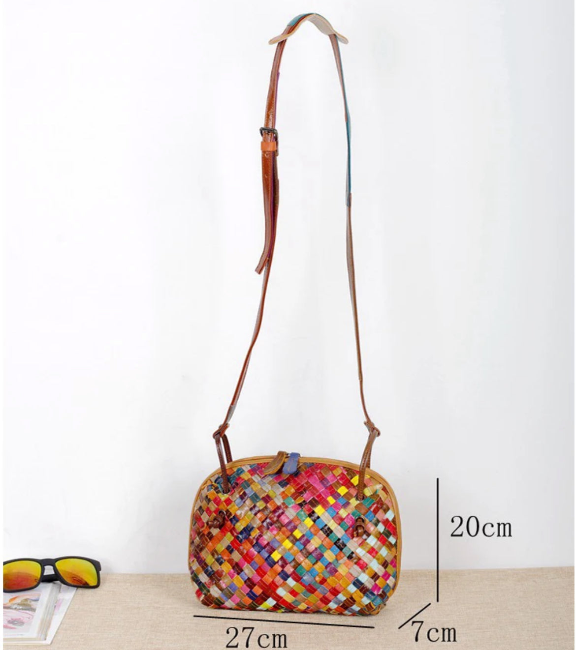 Genuine Leather Woven bag with colorful stripes