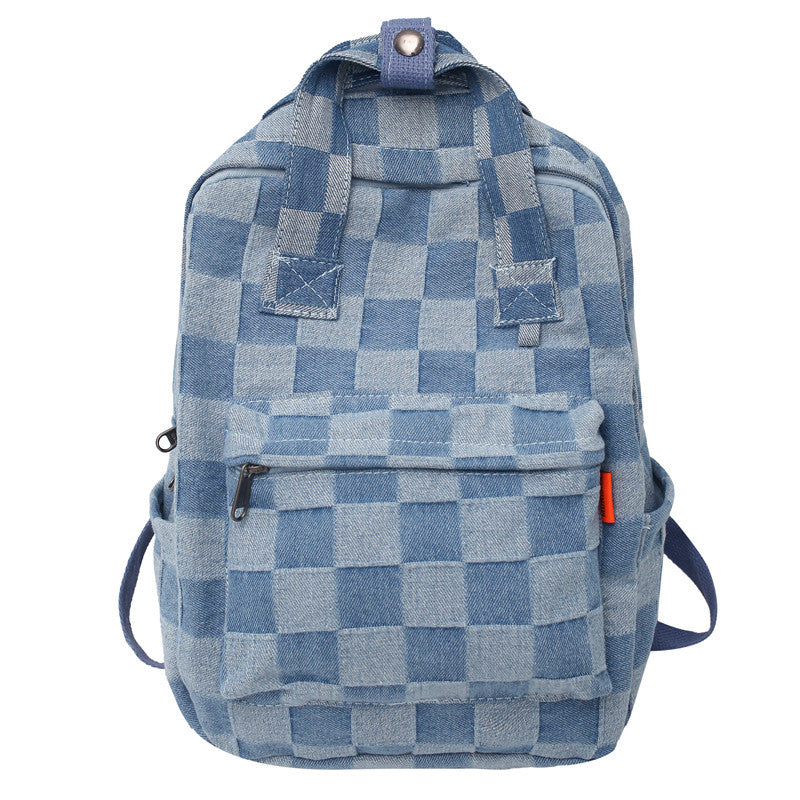 Women's Canvas Denim Plaid Backpack