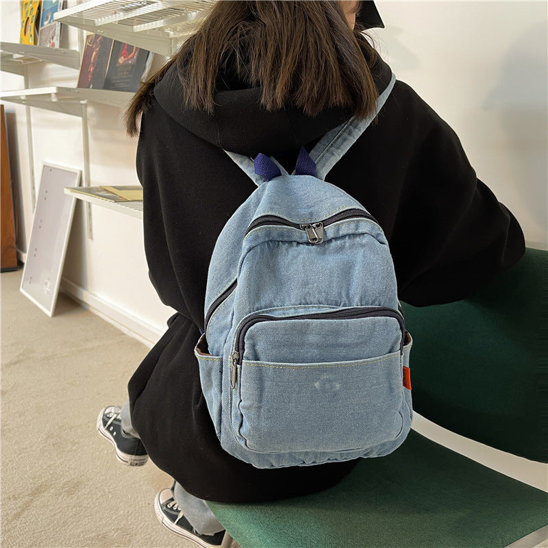 Women's Washed Denim Canvas Backpack