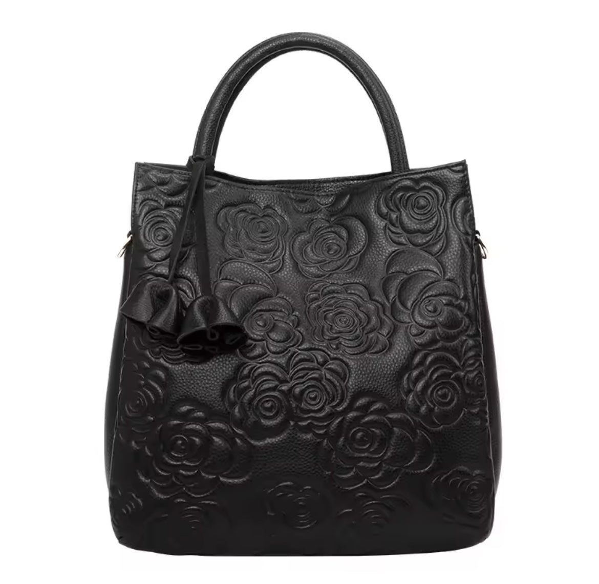 Genuine Leather Rose Embossed Leather Bag