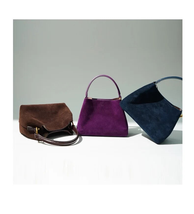 Top Handle Bag, Suede Leather Bag Women, Crossbody