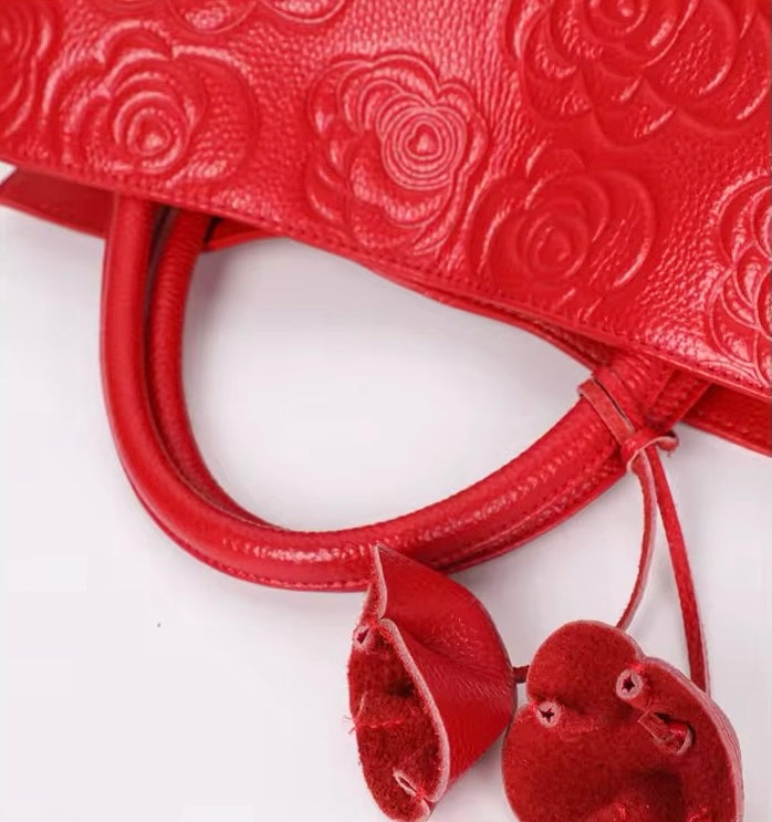 Genuine Leather Rose Embossed Leather Bag