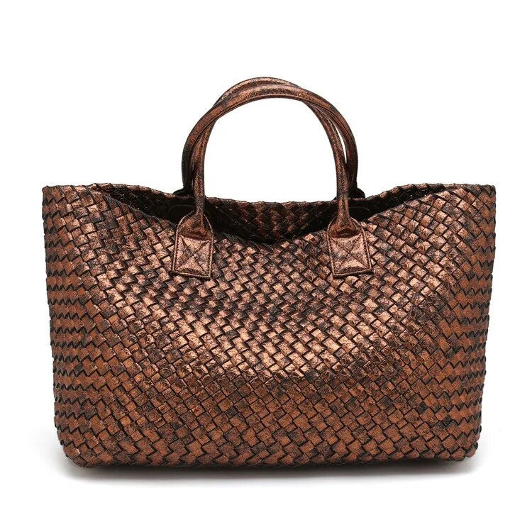 Oversized Woven Bag, Vegan Leather Bag, Top handle bag, Gift For Her