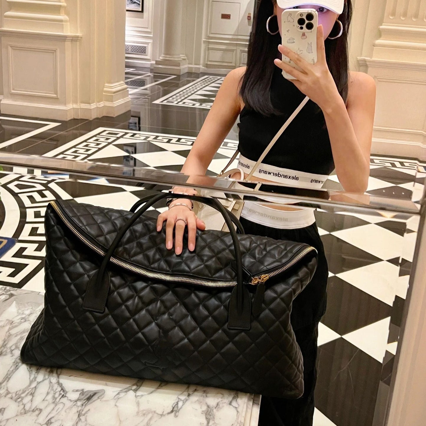 Oversized Leather Bag, Quilted Shoulder Bag