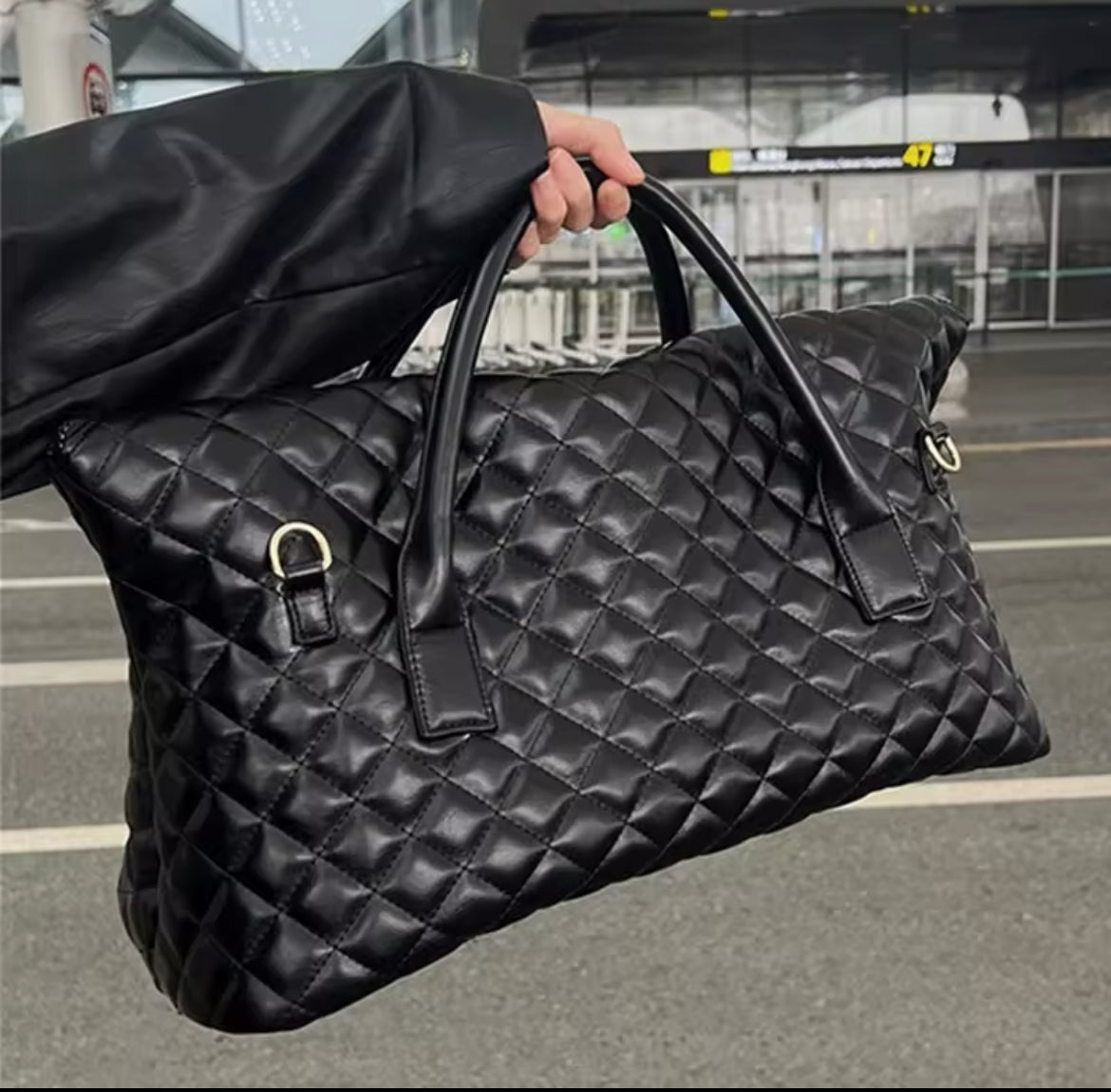 Oversized Leather Bag, Quilted Shoulder Bag