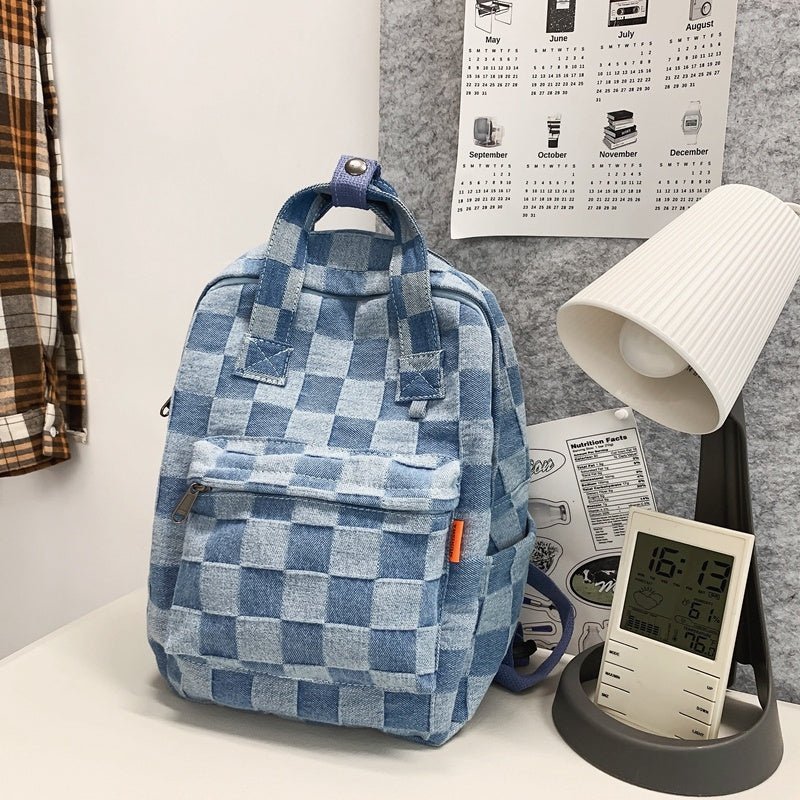 Women's Canvas Denim Plaid Backpack