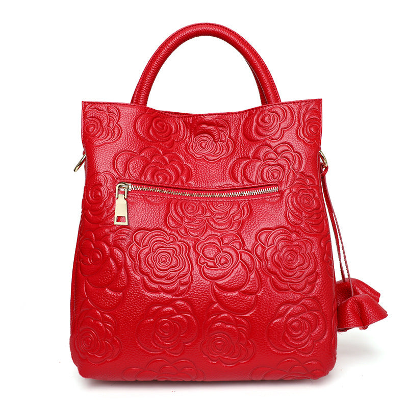 Genuine Leather Rose Embossed Leather Bag