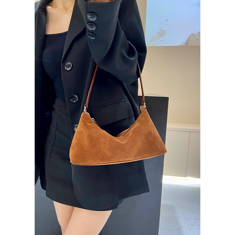 Suede Baguette Genuine Leather Shoulder Bag