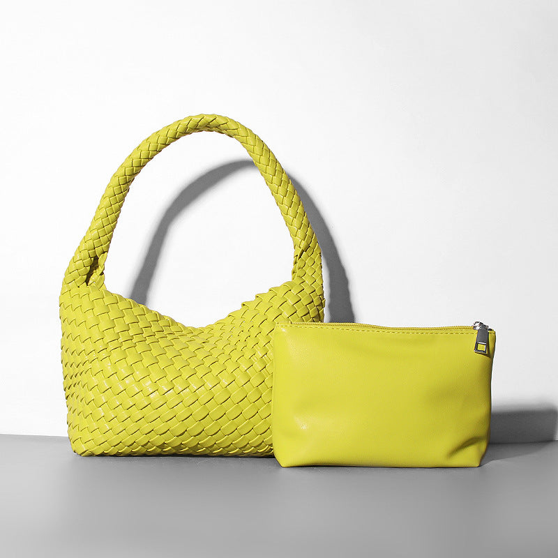 Handmade Shoulder Soft Leather Top Handle Woven Bag