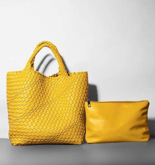 Woven Leather Bag, Top Handle Leather Bag