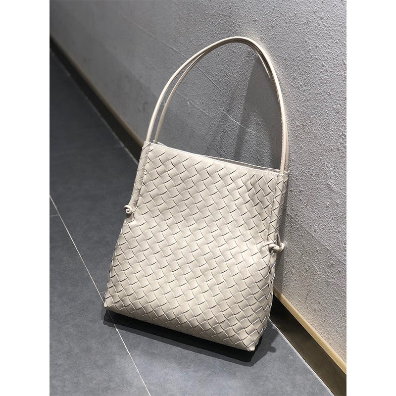 Cowhide woven bag female 2023 new Korean version of the tide one shoulder fashion everything large capacity underarm bag for mother and daughter - HauteMadeStudio