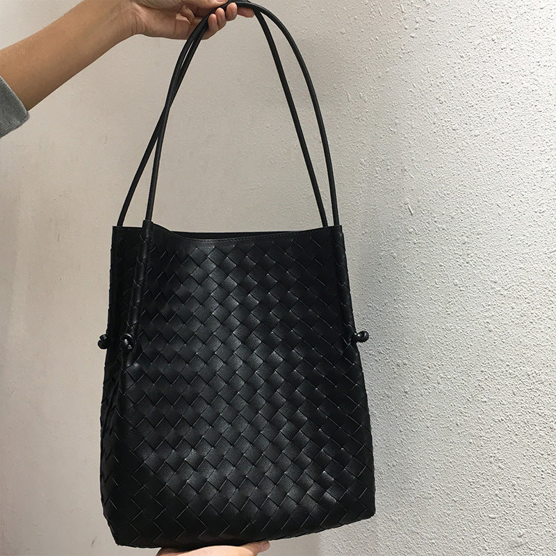 Cowhide woven bag female 2023 new Korean version of the tide one shoulder fashion everything large capacity underarm bag for mother and daughter - HauteMadeStudio