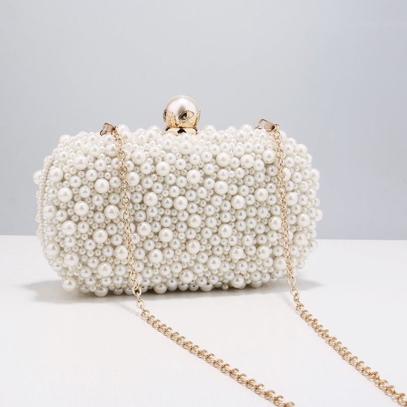 Cross-border 2022 new pearl dinner bag women's European and American banquet hand bag high-grade pure handmade dress evening bag - HauteMadeStudio